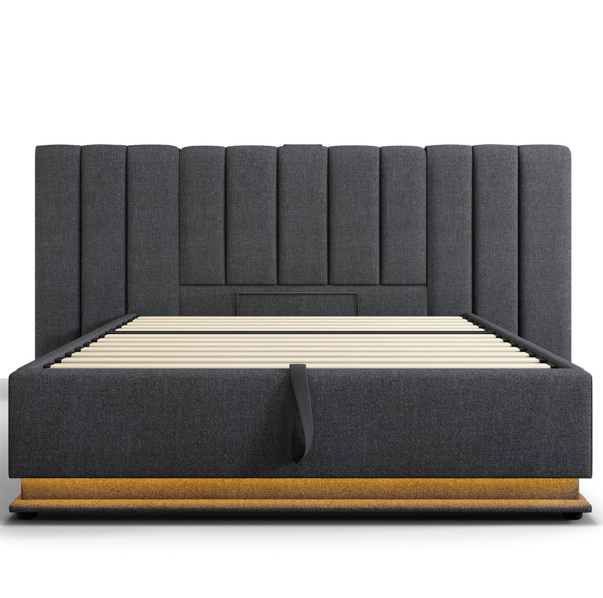 POLSTERBETT 160/200 cm Grau aus Leinen mit LED, Stauraum und Ladefunktion - Grau, Textil (160/200cm) - OKMYHOME