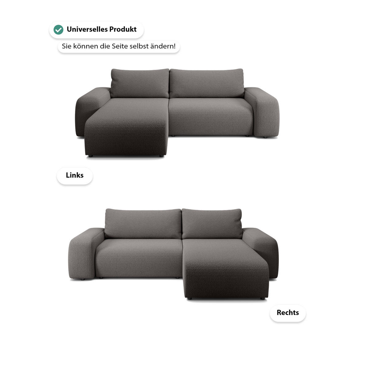 ECKSOFA Bornim Universelle Grau (Anthology 18) - Grau, Textil (294/185cm) - Fedve