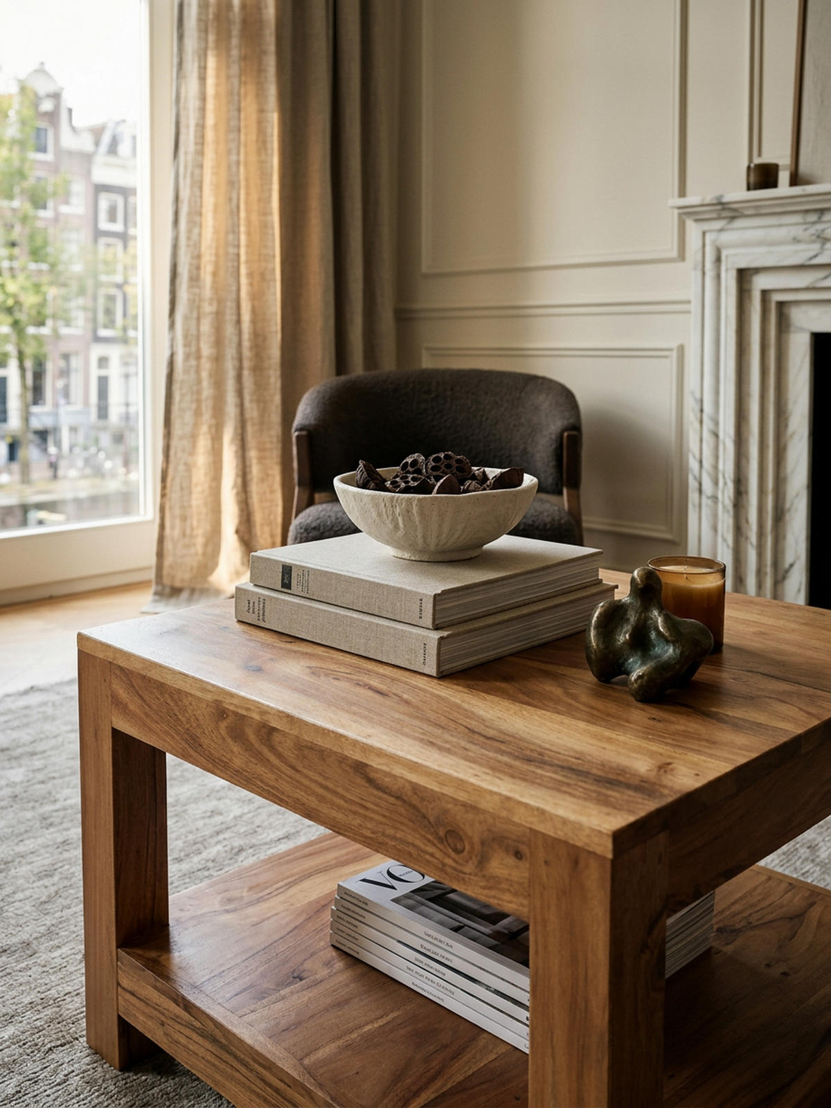 COUCHTISCH Massivholz im Landhausstil mit Ablagefach und pflegeleichter Oberfläche, Beige 60x60x45 cm - Beige, Holz (60/60/45cm) - KADIMA DESIGN