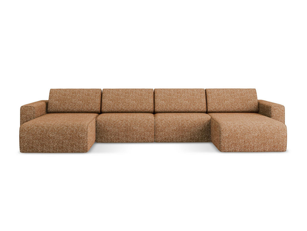 WOHNLANDSCHAFT Strukturstoff Stoff Orange - Terra cotta/Schwarz, Kunststoff/Textil (404/80/167cm) - Makamii