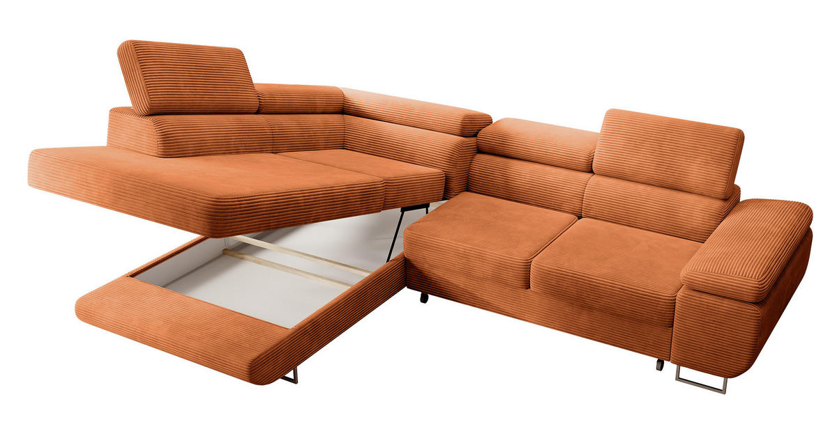 ECKSOFA Stevil Kupferbraun Cordbezug - Silberfarben/Kupferfarben, Textil/Metall (275/203cm) - Selsey