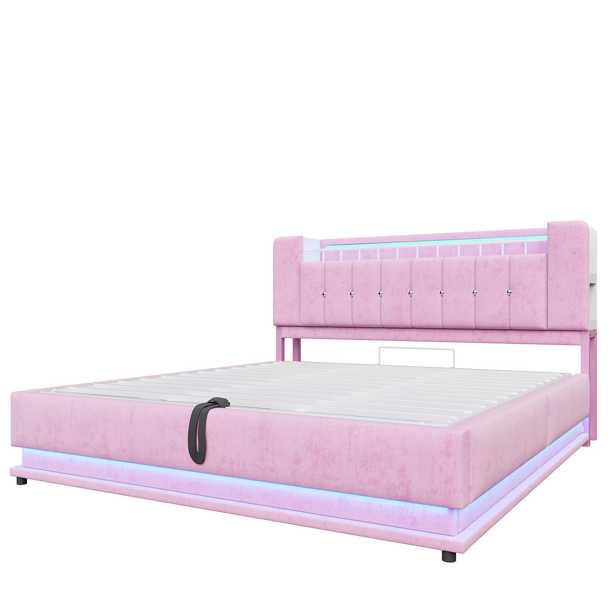 STAURRAUMBETT 180/200 cm DE-02116, in Rosa, mit LED, USB und Hydraulik - Pink, Metall (180/200cm) - ComfortXL