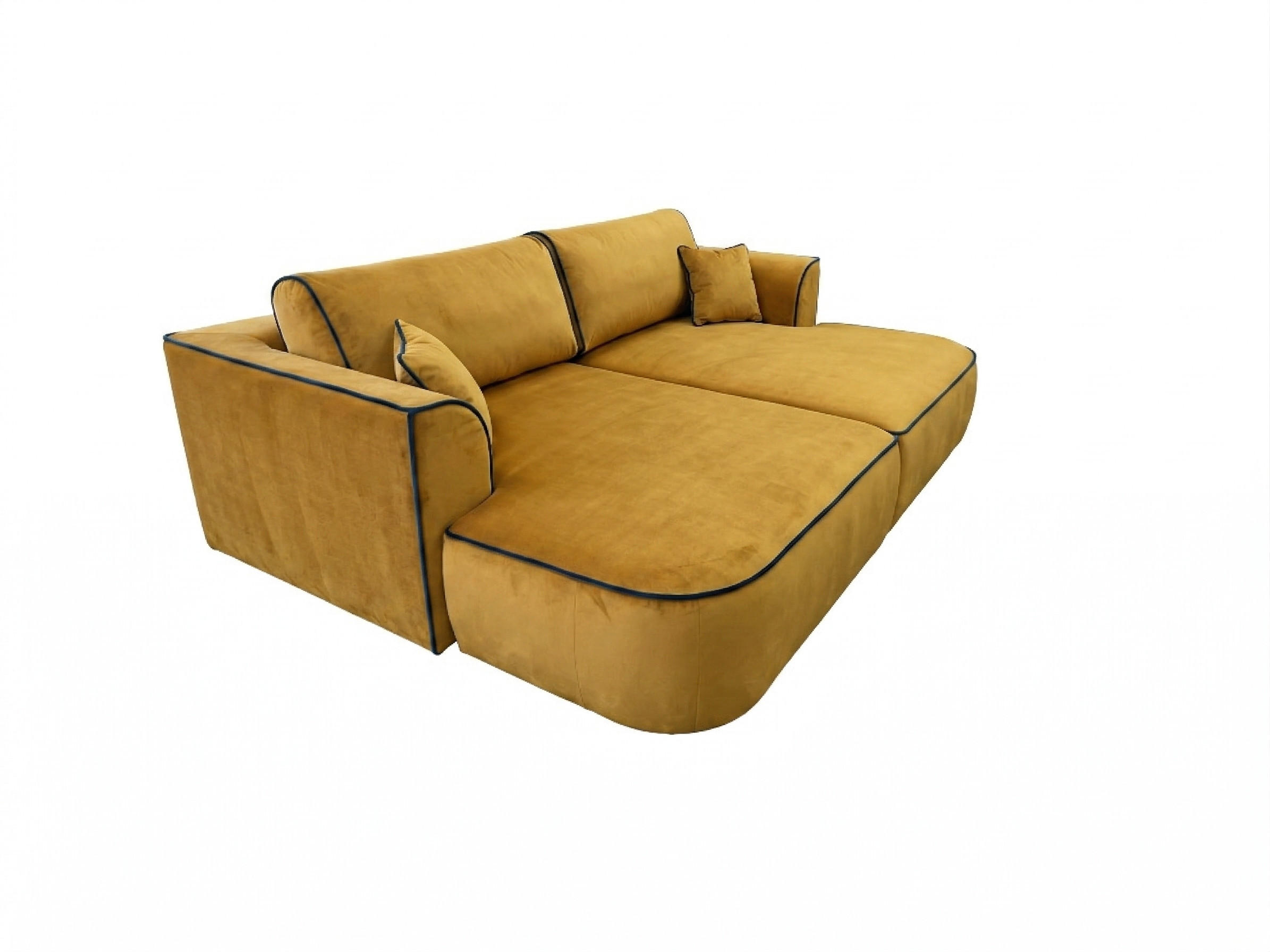BIGSOFA COZI, Gelb mit dunkelblauem Keder, Matt Velvet - Gelb, Kunststoff/Textil (240/87/180cm) - KS Home Concept
