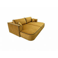 BIGSOFA COZI, Gelb mit dunkelblauem Keder, Matt Velvet - Gelb, Kunststoff/Textil (240/87/180cm) - KS Home Concept