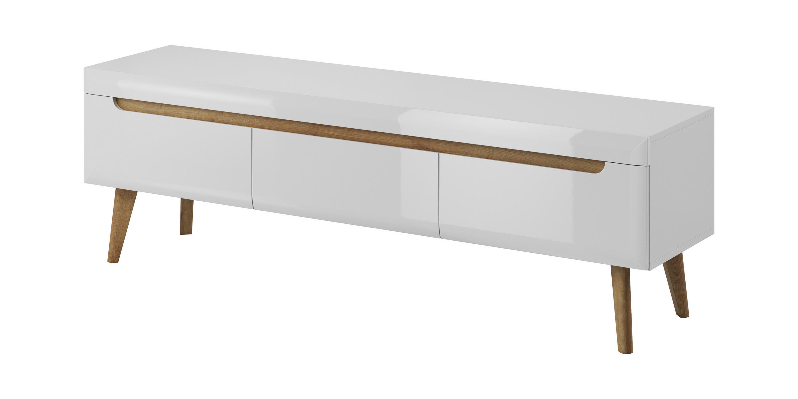 TV-SCHRANK Nodis 160 Weißer Glanz, Eiche Beine, Tv-Tisch - Weiß/Braun, Holzwerkstoff (160/50/40cm) - Bettso
