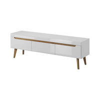 TV-SCHRANK Nodis 160 Weißer Glanz, Eiche Beine, Tv-Tisch - Weiß/Braun, Holzwerkstoff (160/50/40cm) - Bettso