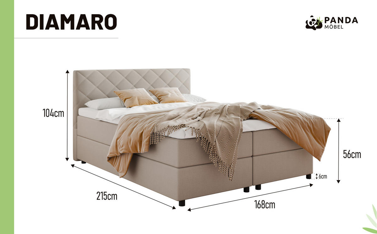 BOXBETT Diamaro 160x200 cm mit Bettkasten und Topper - Cappucino - Beige, Holz (160/200cm) - Panda Möbel