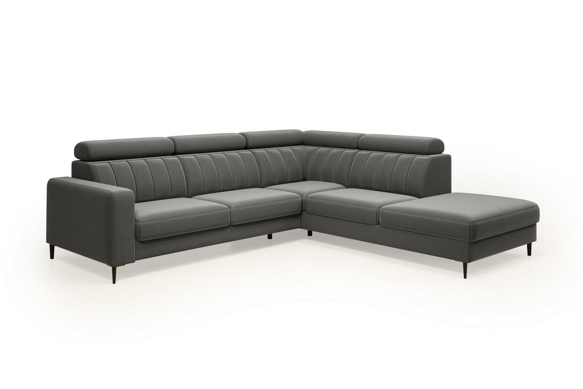ECKSOFA Wohl rechts – Grau, mit Schlaffunktion, Bettkasten und verstellbaren Kopfstützen - Grau, Textil (278/263cm)