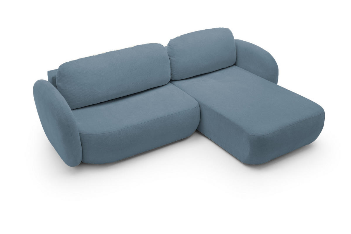 ECKSOFA OLIO L-Form Schlaffunktion mit Bettkasten, lose Rückenkissen, freistehend, RECHTS 248x174 cm Light blue - Hellblau, Holz/Textil (248/174cm) - DomoHome