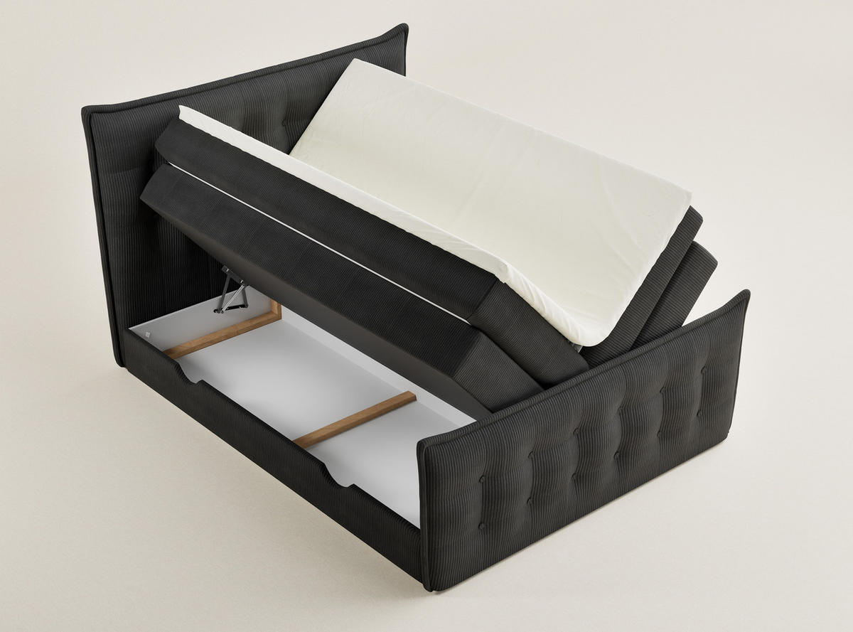 BOXSPRINGBETT Fatu 140/200 cm, in Graphit, Bettkasten, Matratze, Topper - Schwarz/Graphitfarben, Holz/Holzwerkstoff (140/200cm) - Maison de Reve