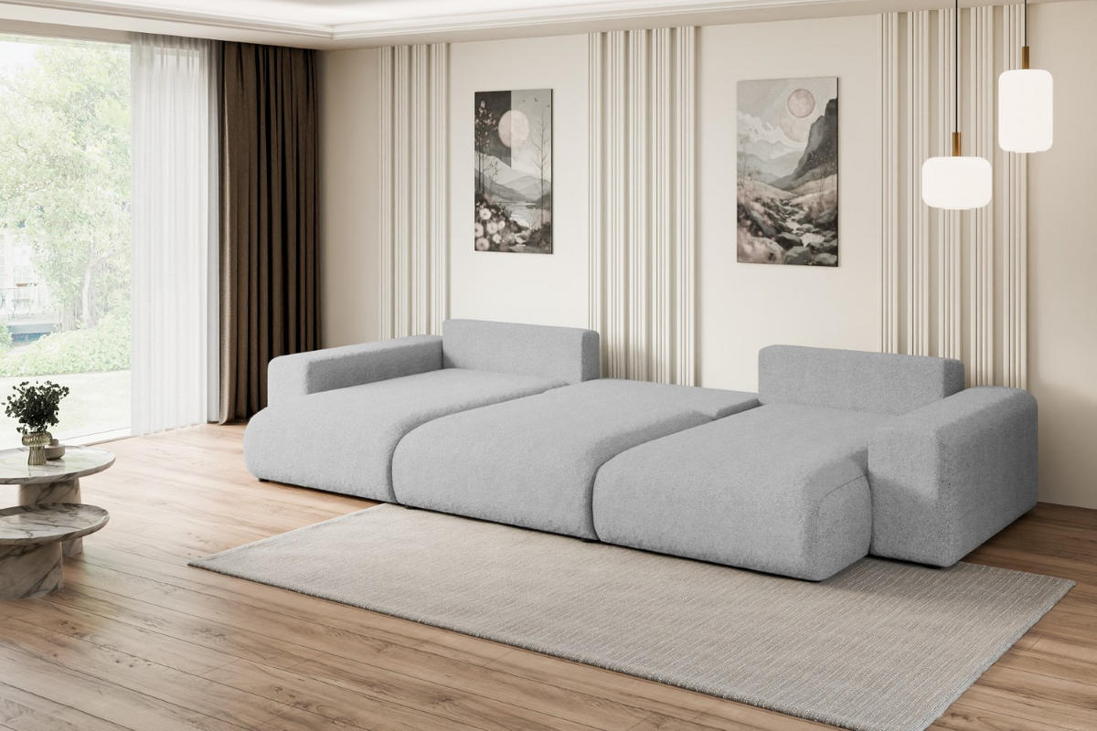 WOHNLANDSCHAFT mit Schlaffunktion und Bettkasten ESKAR-U -352x165x84cm Grau Bouclé - Hellgrau/Schwarz, Holzwerkstoff/Kunststoff (352/84/165cm) - ALTDECOR