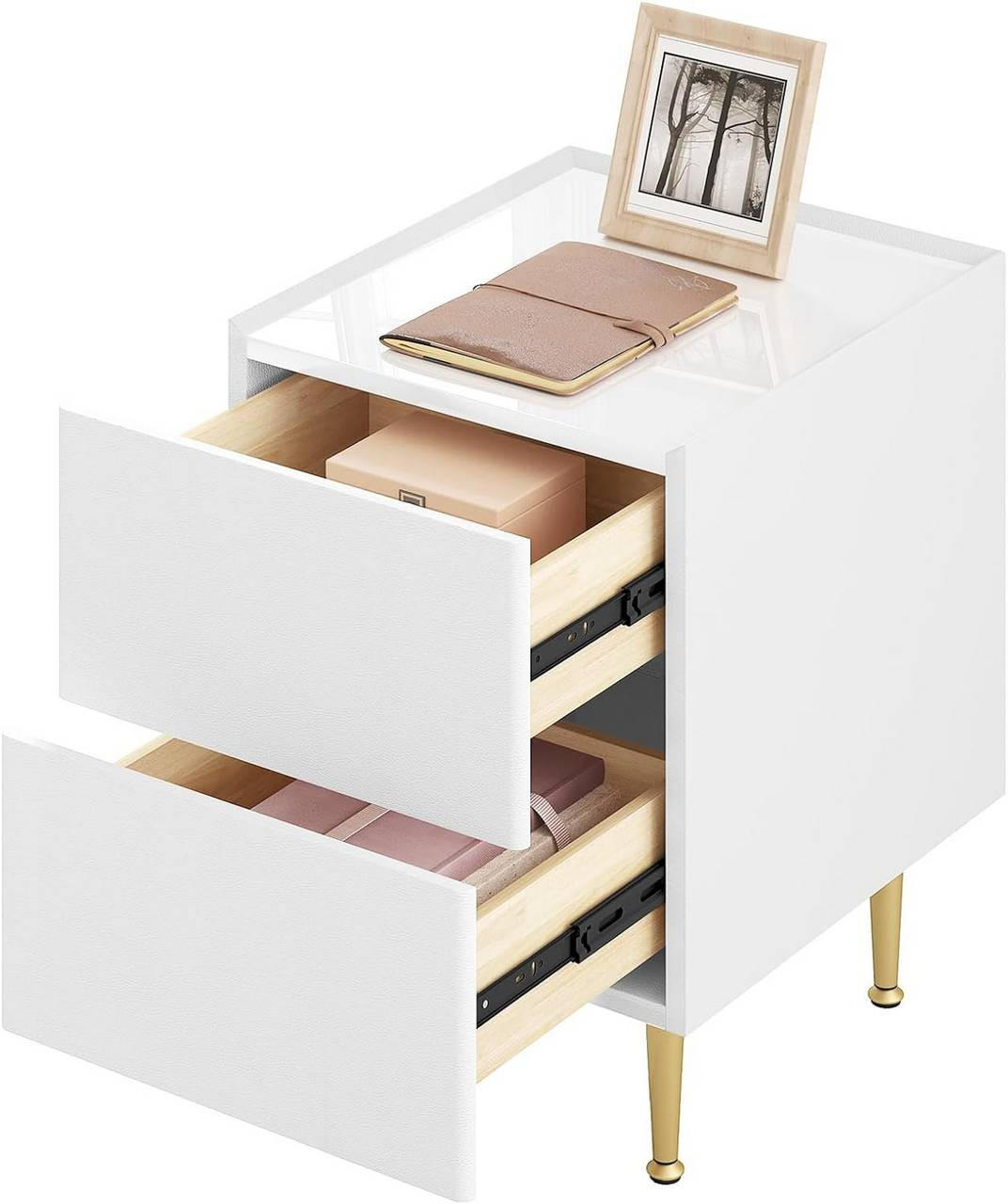 NACHTTISCH 2er Set, 35x51x40 cm, Weiß Hochglanz - Weiß Hochglanz/Goldfarben, Holz/Holzwerkstoff (35/51/40cm) - Woltu