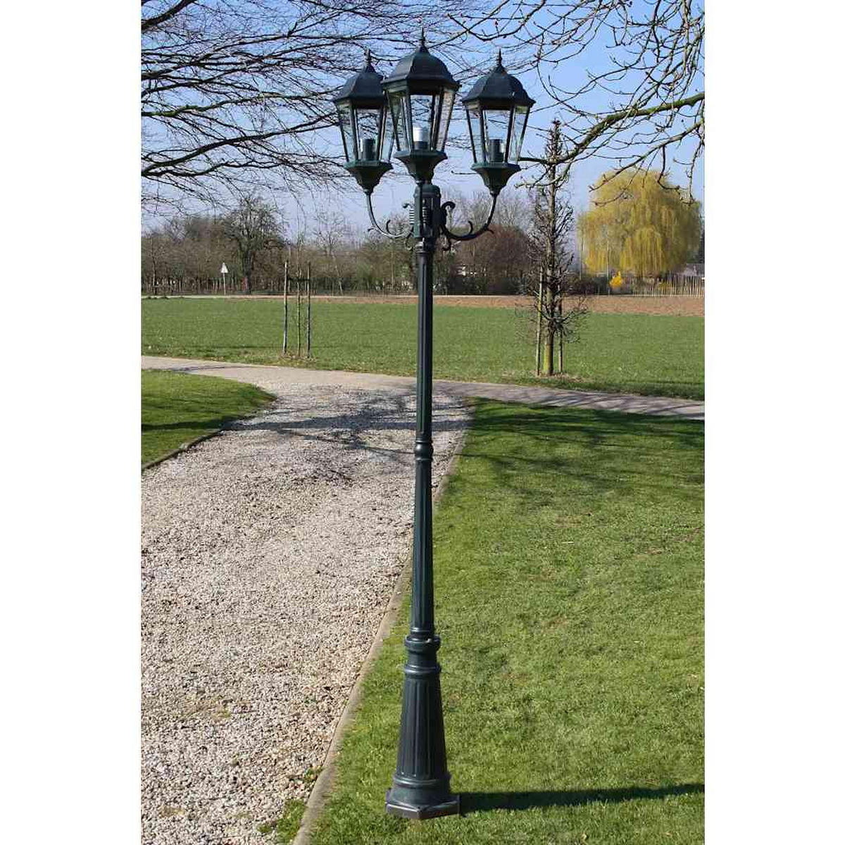 GARTENLATERNE 3-Flammig 230 Cm Dunkelgrün/Schwarz Aluminium - Grün, Metall (63/63/230cm) - vidaXL