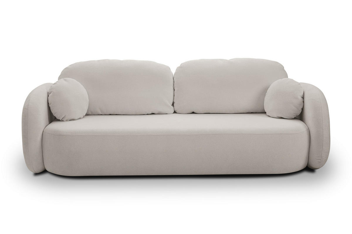 BETTSOFA AMICO Hellgrau Bucle-Stoff mit Schlaffunktion - Hellgrau, Holz (238/86.5/101cm) - MASSENO