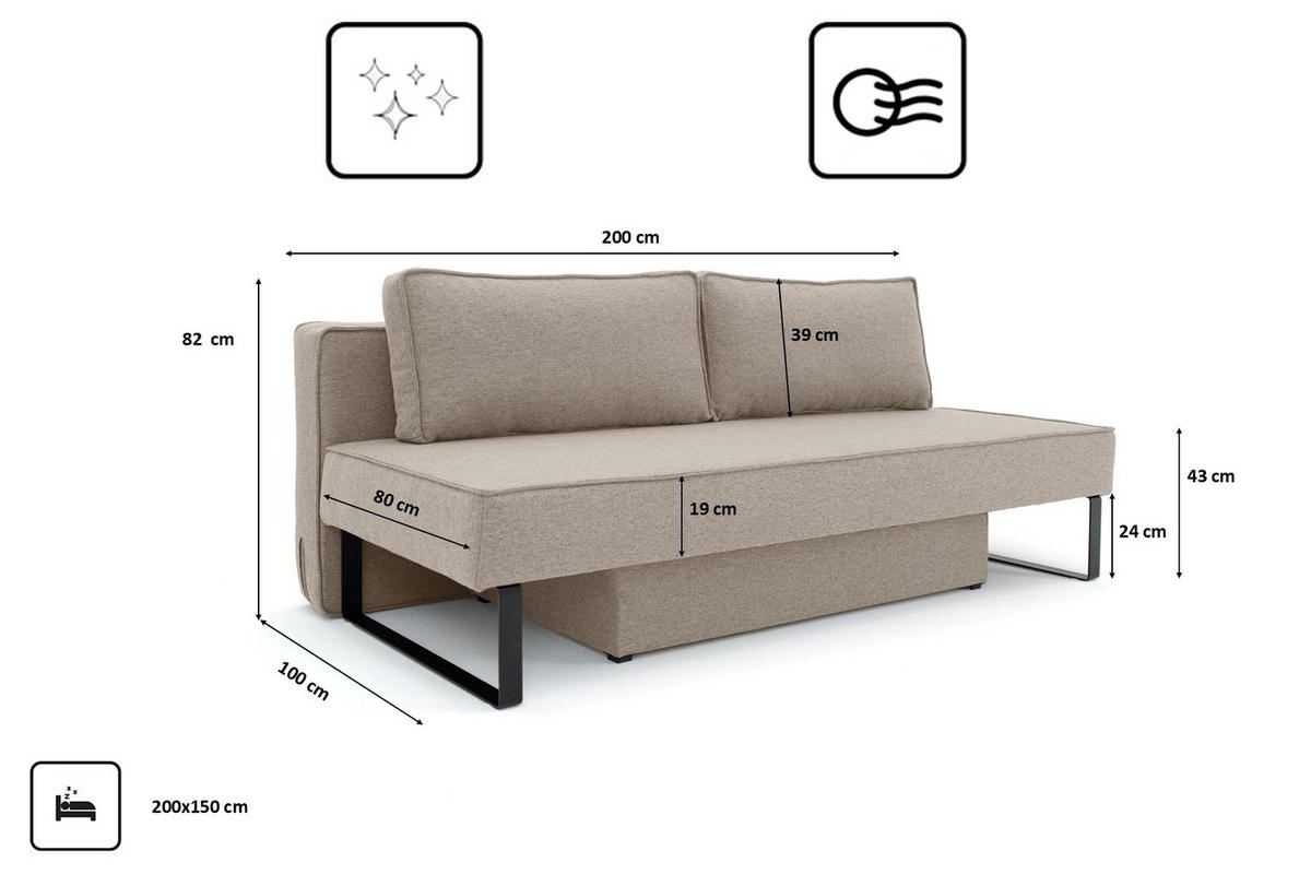 SCHLAFSOFA Mit Bettkasten NOMI, Stoff Faro, Dunkelbeige - Beige, Holz (200/82/100cm) - Kaiser Möbel