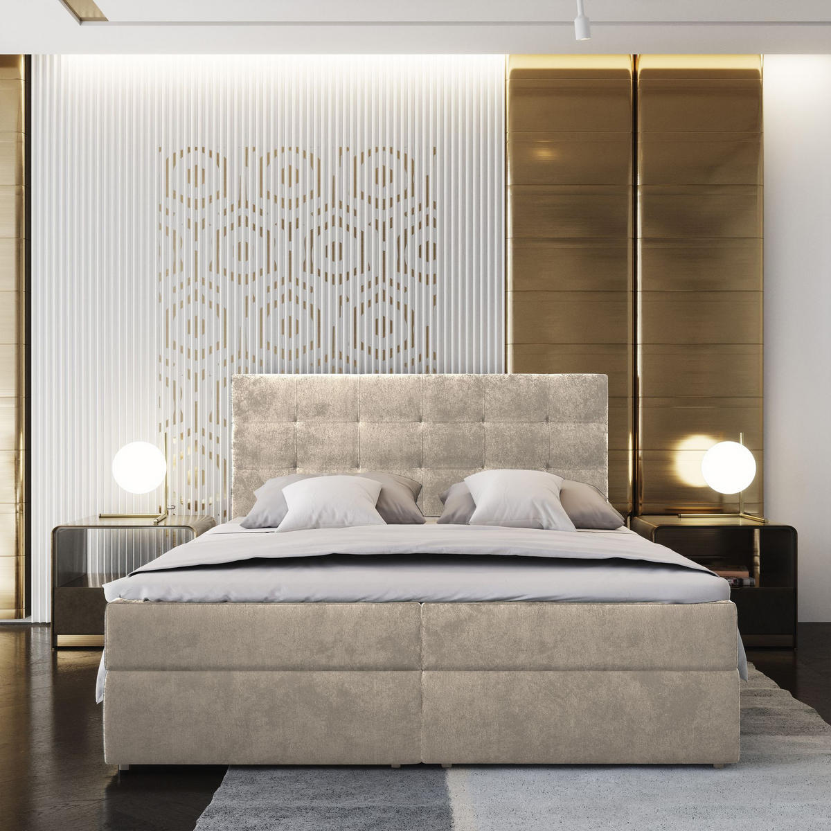 BOXBETT GLOS P 140x200 cm mit Matratze und Topper - Beige - Beige, Holz (140/200cm) - MASSENO