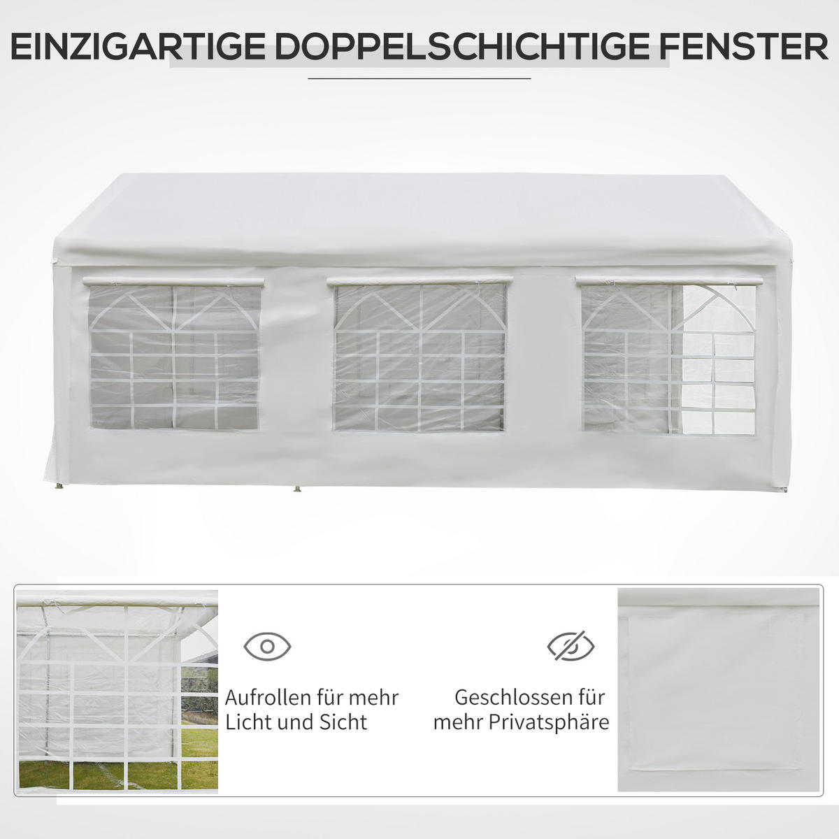 PAVILLON Partyzelt Polyester+Metall Weiß - Silberfarben/Weiß, Kunststoff/Metall (300/280/600cm) - Outsunny