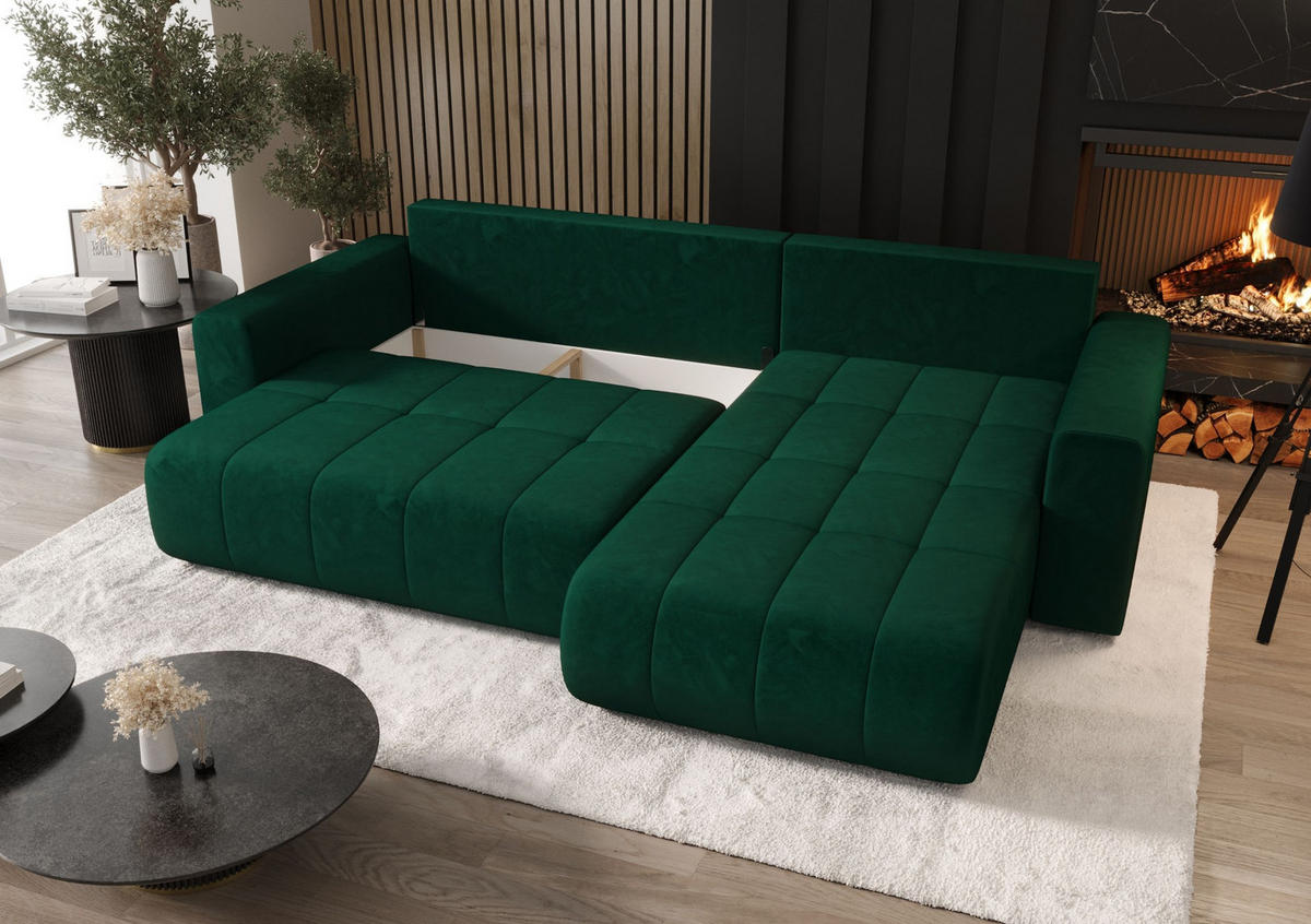 ECKSOFA mit Schlaffunktion MILO L Monolith 37 Links - Grün, Textil (280/175cm) - Bedante