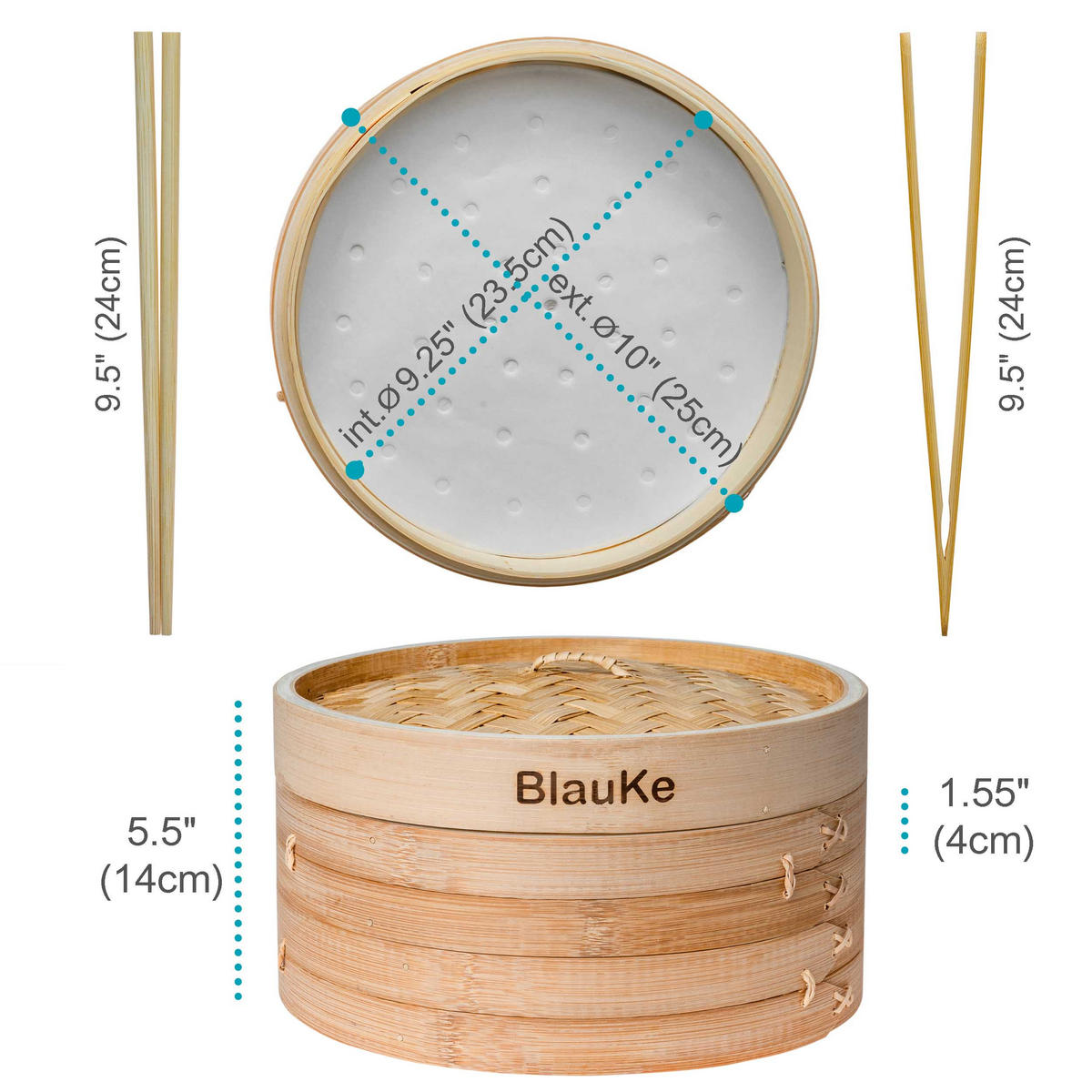 BAMBUSDÄMPFER 25cm mit Zubehör - Beige, Holz (25.5/14/25.5cm) - BlauKe