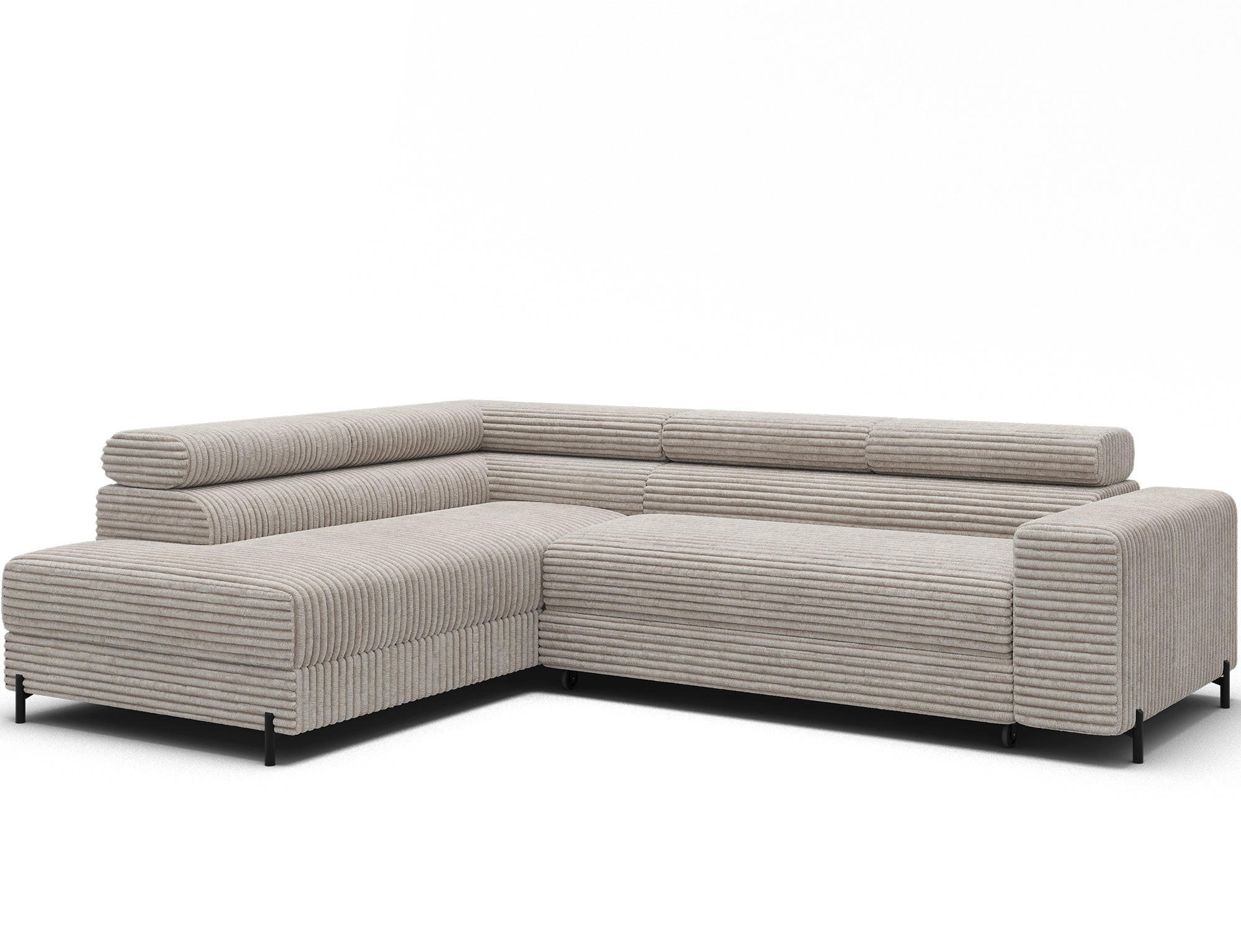 ECKSOFA COLESIO L-Form, Schlaffunktion, Bettkasten, verstellbare Kopfstützen, Wellenfederung, Metallfüße, breiter Cordstoff - Schwarz/Weiß, Kunststoff/Metall (269/204cm) - Wohnideebilder