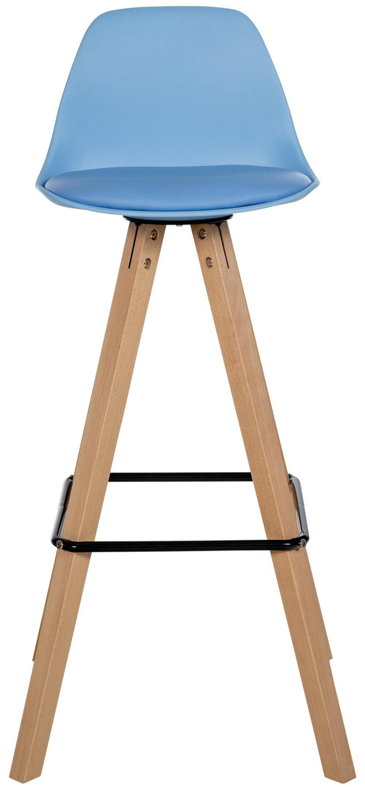 BARHOCKER Lederlook blau - Blau/Eukalyptusholzfarben, Holz/Textil (38/99/44cm) - CLP