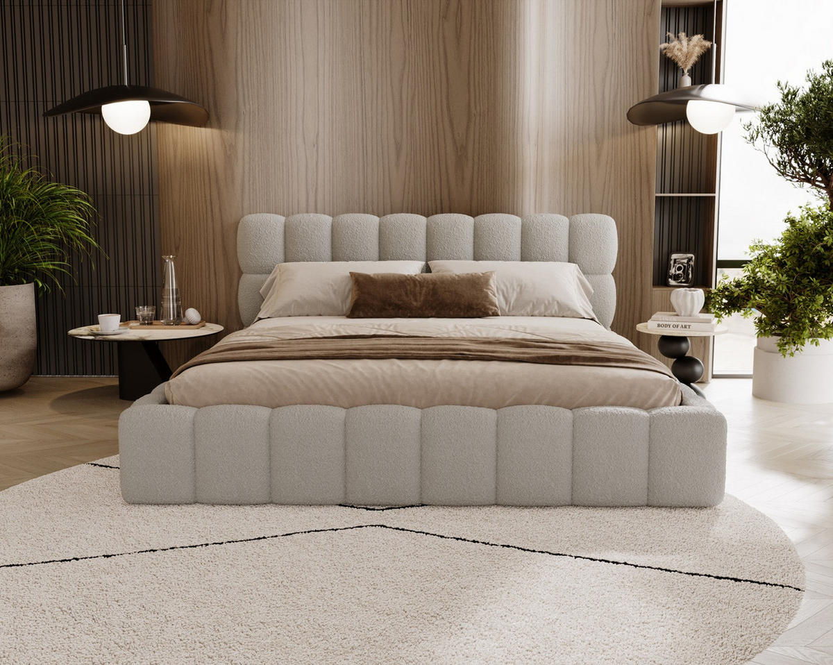 POLSTERBETT ALMA 180 x 200 cm, Bubble, Bouclé, beige - Beige, Textil (180/200cm) - Labett