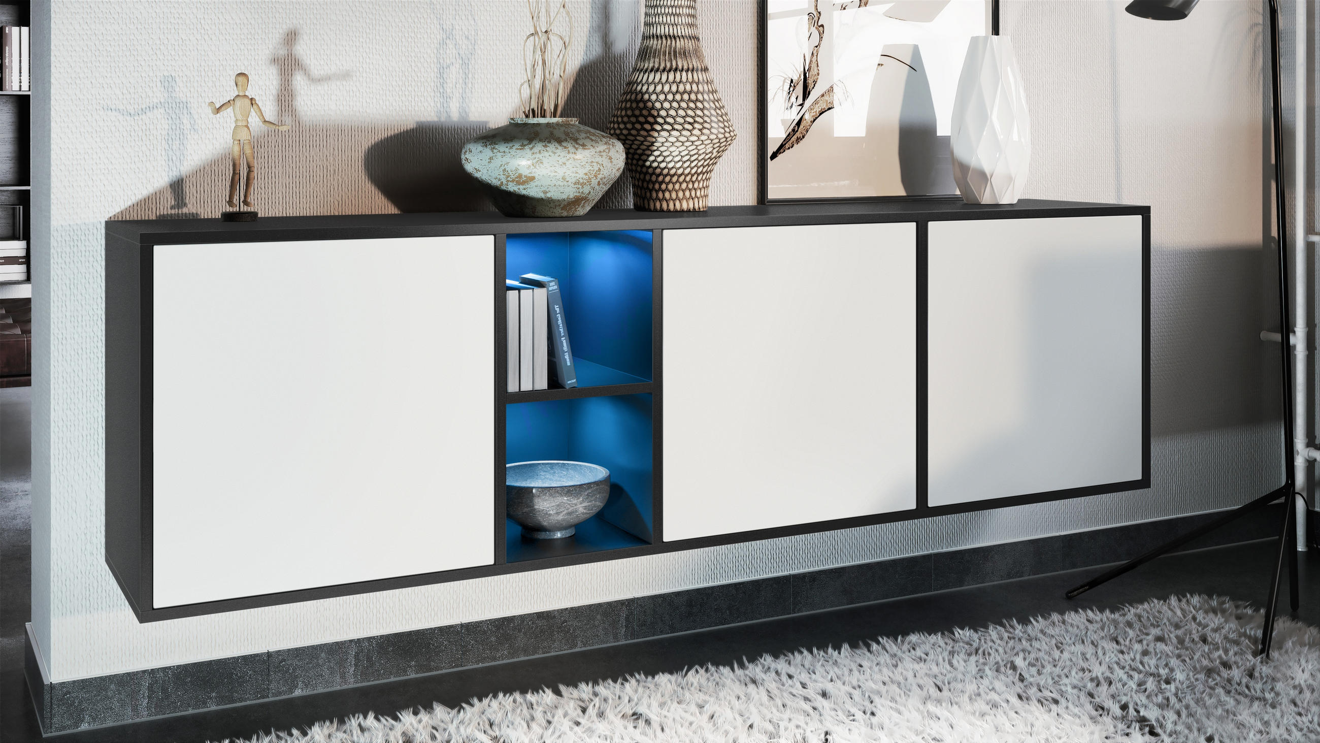 SIDEBOARD Cuba Türen in Weiß matt - Weiß, Holzwerkstoff (182/53/35cm) - Vladon