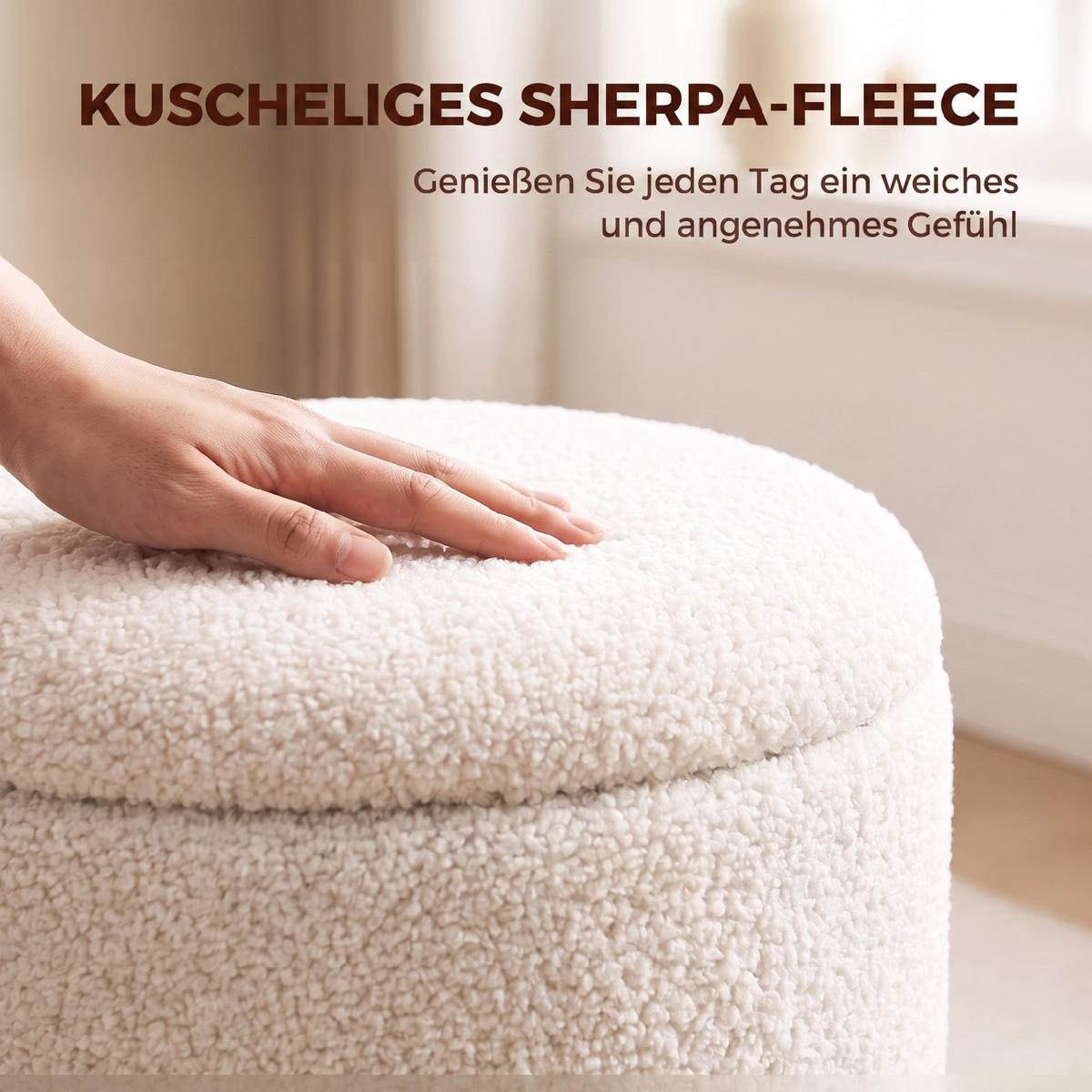 FÖRVARINGSPALL i sherpa-fleece, krämvit - Cremefärgad, Textil/Metall (38/45/38cm) - HOMCOM