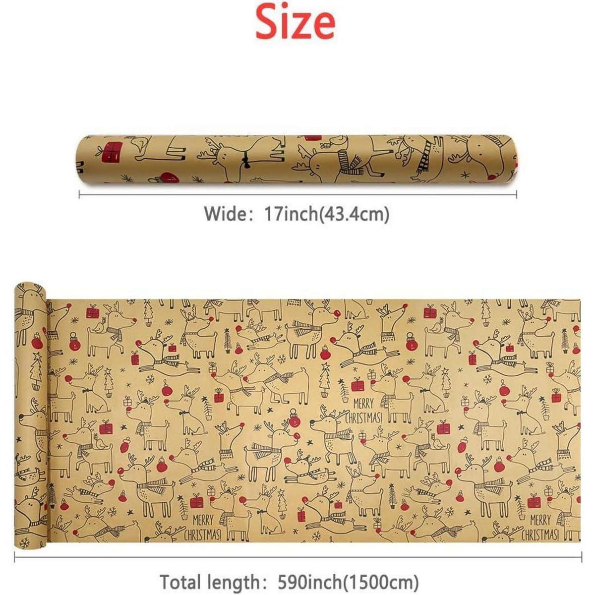 GESCHENKPAPIER Rolle Rentier 43 cm x 15 m - Multicolor, Papier (43/1/1500cm)