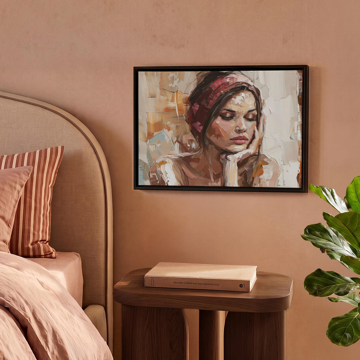 LEINWAND Bilder mit Rahmen - Frau - Lackierung - Porträt - Modern - 40x30 - Altrosa, Textil (40/30cm) - MuchoWow