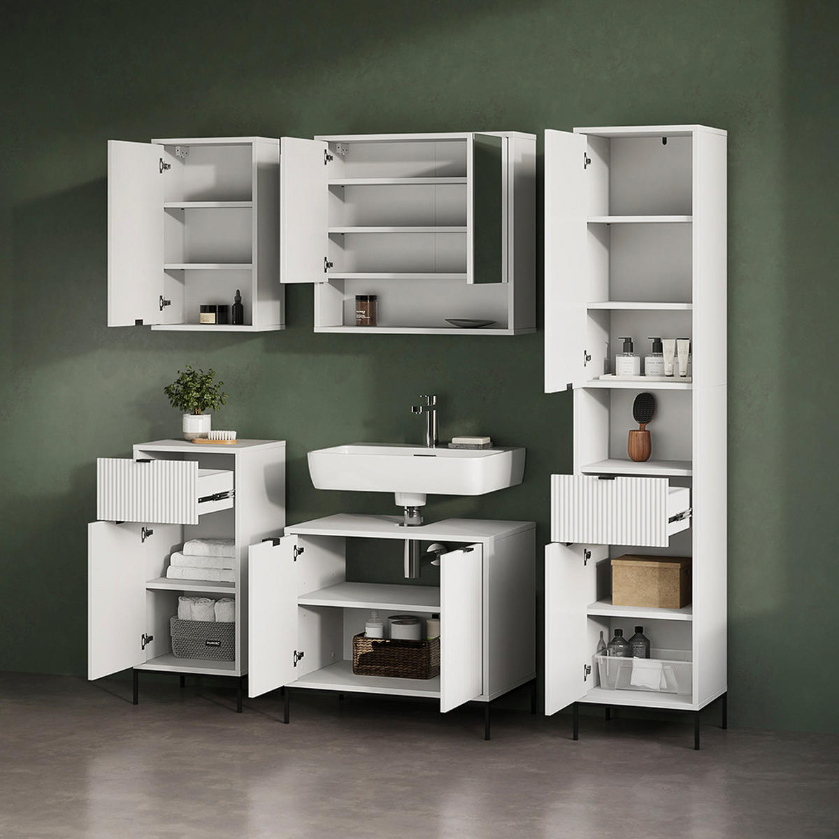 BADMÖBEL-SET ATERNO Weiß 5 Teile - Weiß, Holzwerkstoff (70/63/45cm) - Livinity®
