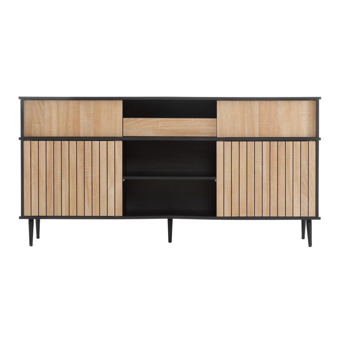 KOMMODE 160/80/40 cm Schwarz/Natur aus Spanplatte mit 4 Schiebetüren - Schwarz, Holzwerkstoff (40/80/160cm) - OKMYHOME