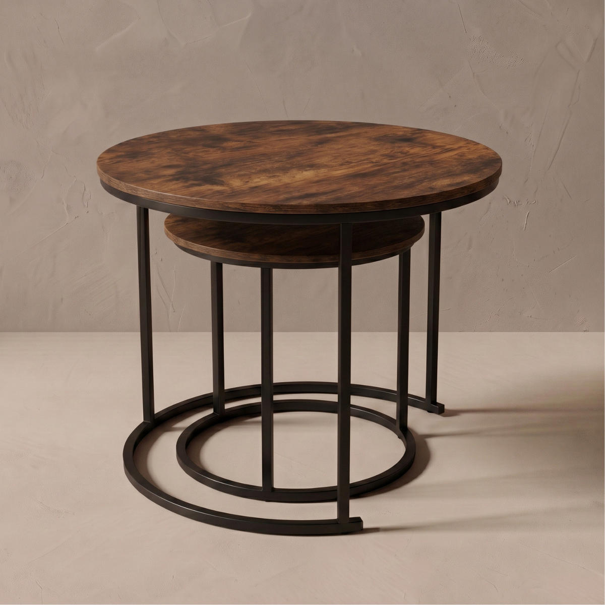 COUCHTISCH 2er-Set rund Schwarz, Dunkelbraun - Braun, Metall (60/60/50cm) - SCENA LIVING