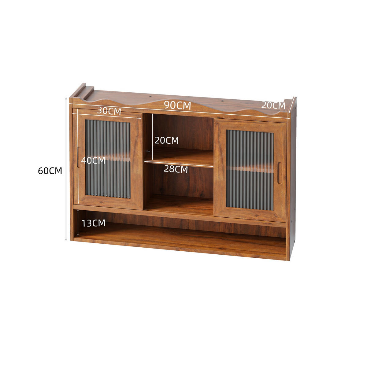 KÜCHENOBERSCHRANK 90/20/60 cm mit 2 Schiebetüren und herausnehmbaren Böden aus Massivholz und Glas, Braun - Braun, Holz (90/60/20cm) - Redom