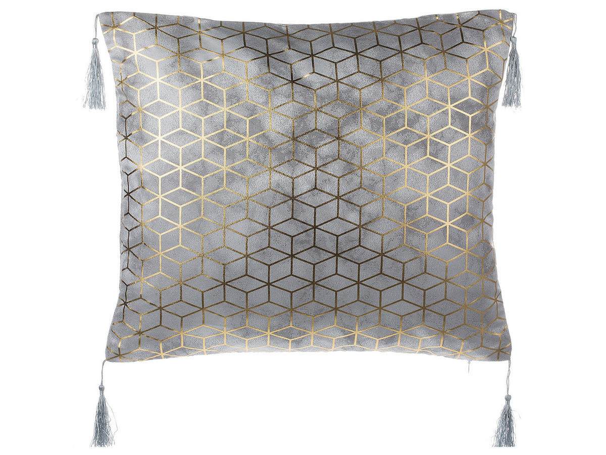 DEKOKISSEN 2er-Set Silber 45/45 cm Camellia - Silberfarben, Textil (45/45cm) - Beliani