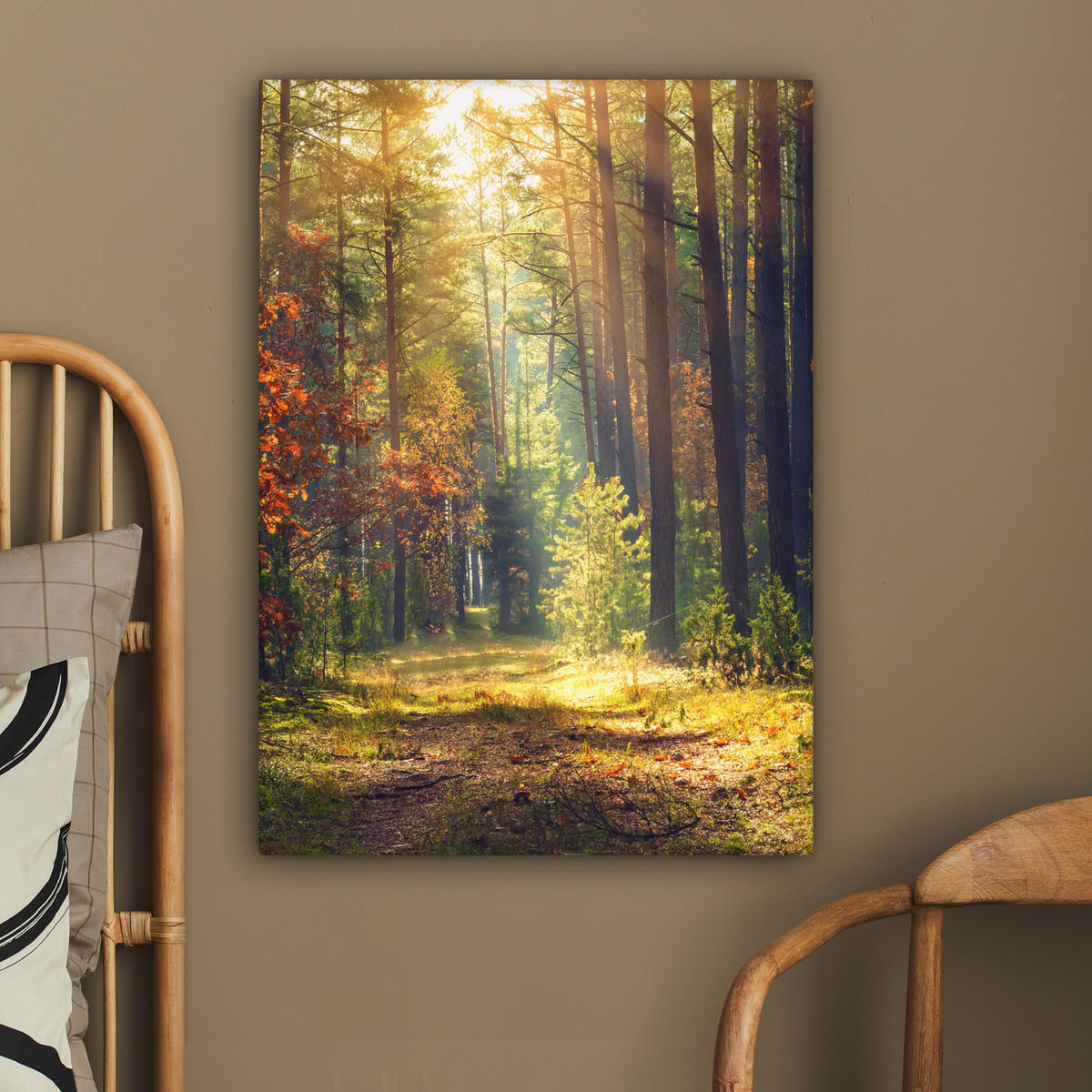 LEINWANDBILD Wald - Herbst - Bäume 60x80 cm - Dunkelgrün, Textil (60/80cm) - MuchoWow