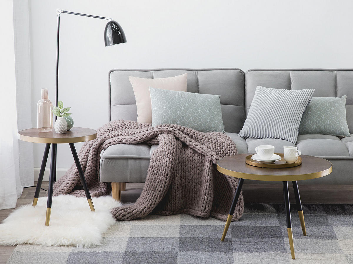 COUCHTISCH dunkler Holzfarbton/gold 61 cm Ramona - Dunkelbraun/Goldfarben, Holzwerkstoff (61/61/45cm) - Beliani