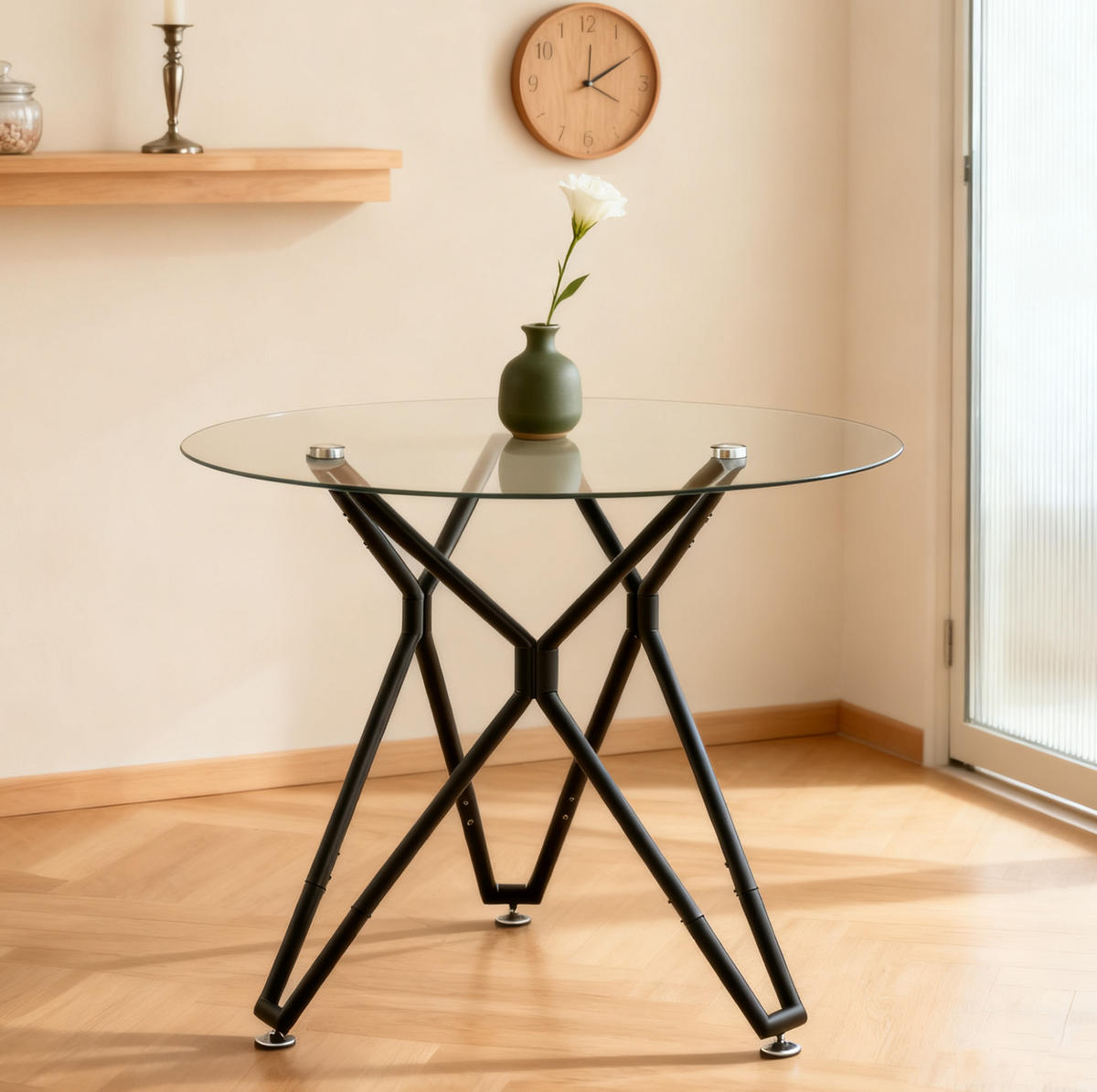 ESSTISCH 90/90/78 cm aus gehärtetem Glas mit Metallgestell und verstellbaren Füßen, Schwarz - Schwarz, Glas (90/90/78cm) - Redom