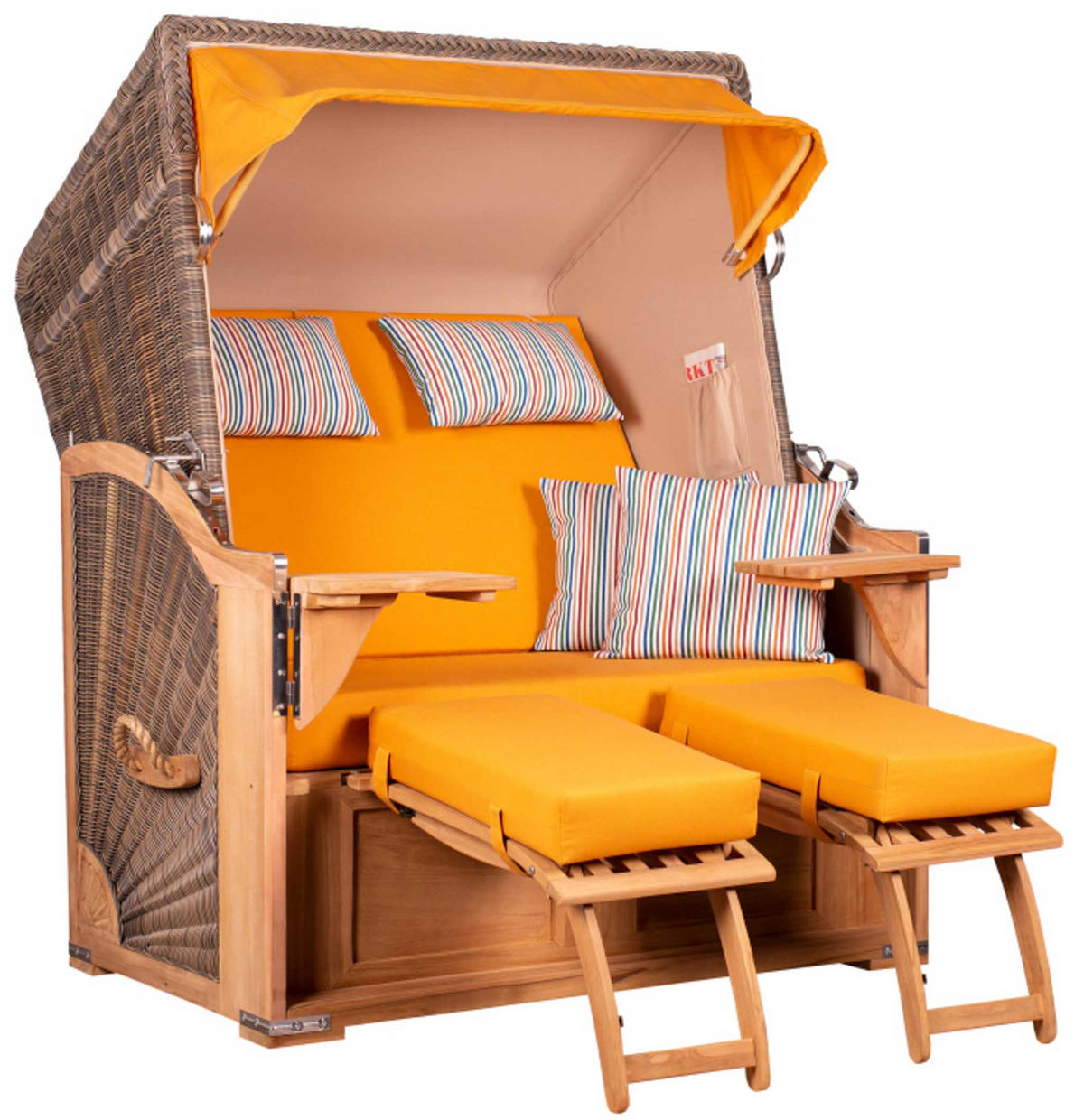STRANDKORB SEEBLICK 2 Sitzer Teak - Gelb/Braun, Metall (125/170/80cm) - Mr. Deko