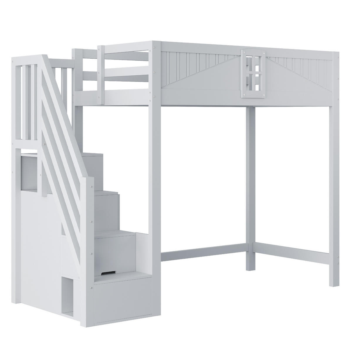 HOCHBETT 90/200 cm aus Holzwerkstoff mit Sicherheitszaun, Fenster und Leiter mit Ablage, Grau - Grau, Holzwerkstoff (90/200cm) - Redom