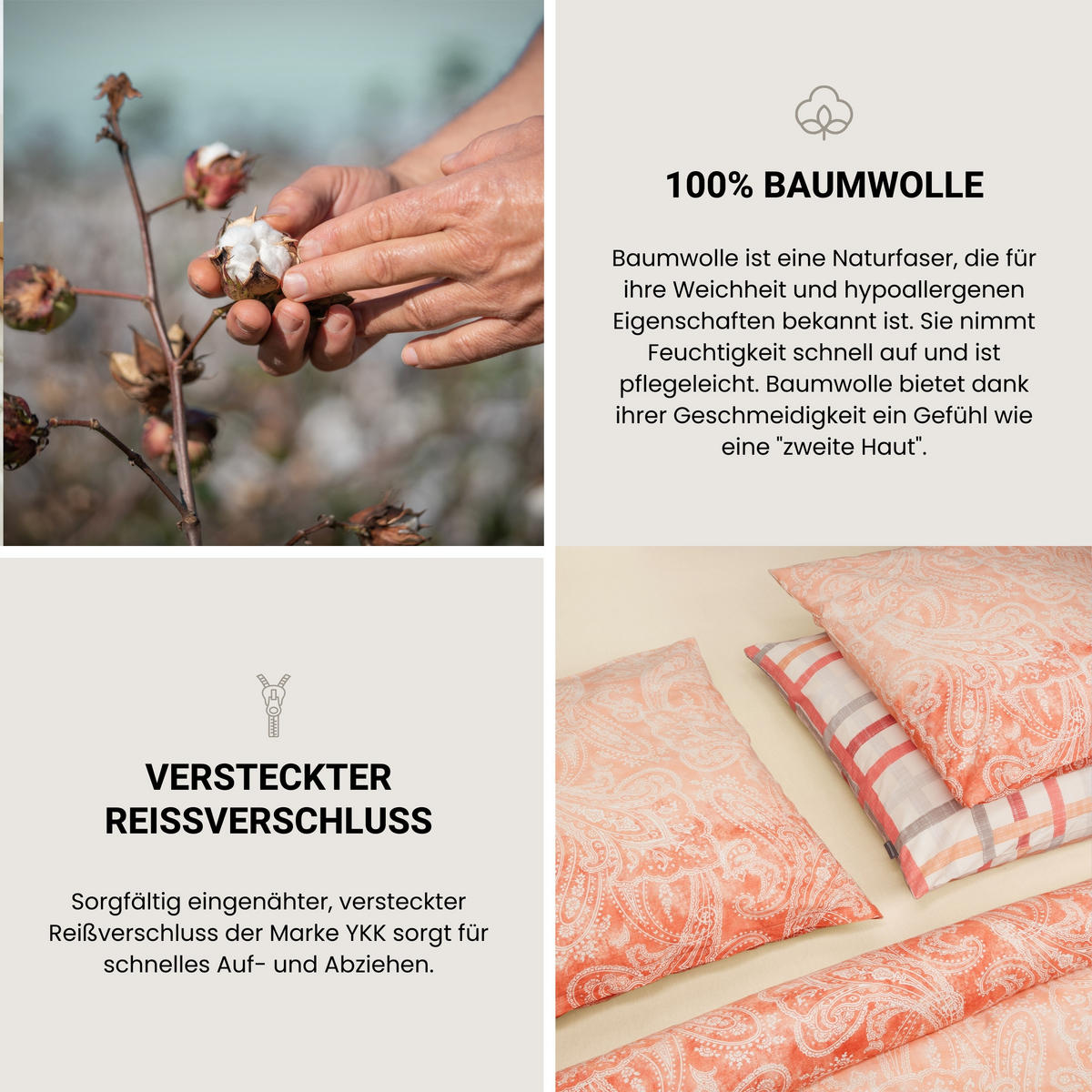 BETTWÄSCHESET Luiza - Renforcé - 2-teilig - 135 x 200 cm - Apricot - Dunkelrosa, Textil (135/200cm) - SCHIESSER