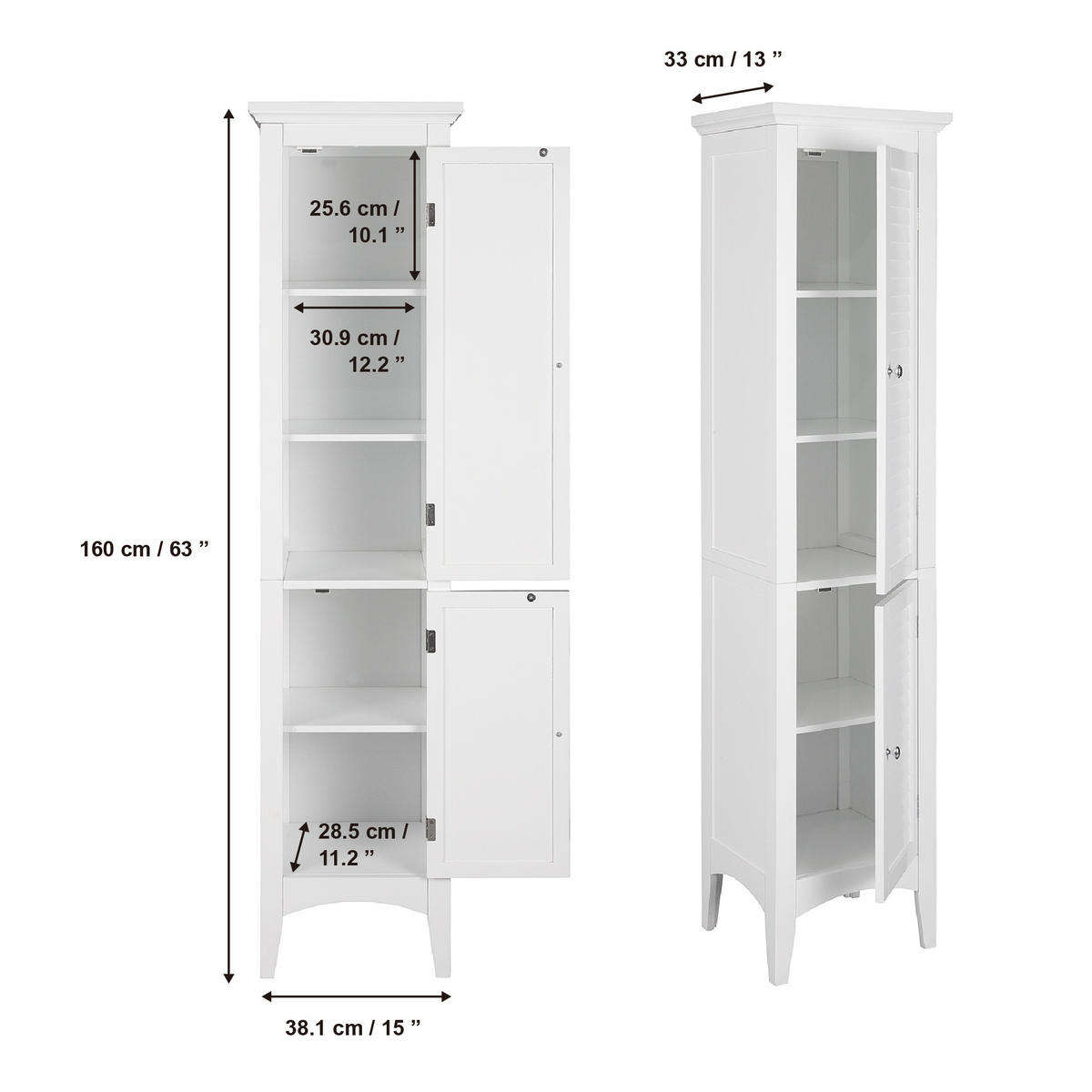 MIDISCHRANK Weiß - Weiß, Holzwerkstoff (33/160/160cm) - Teamson Home