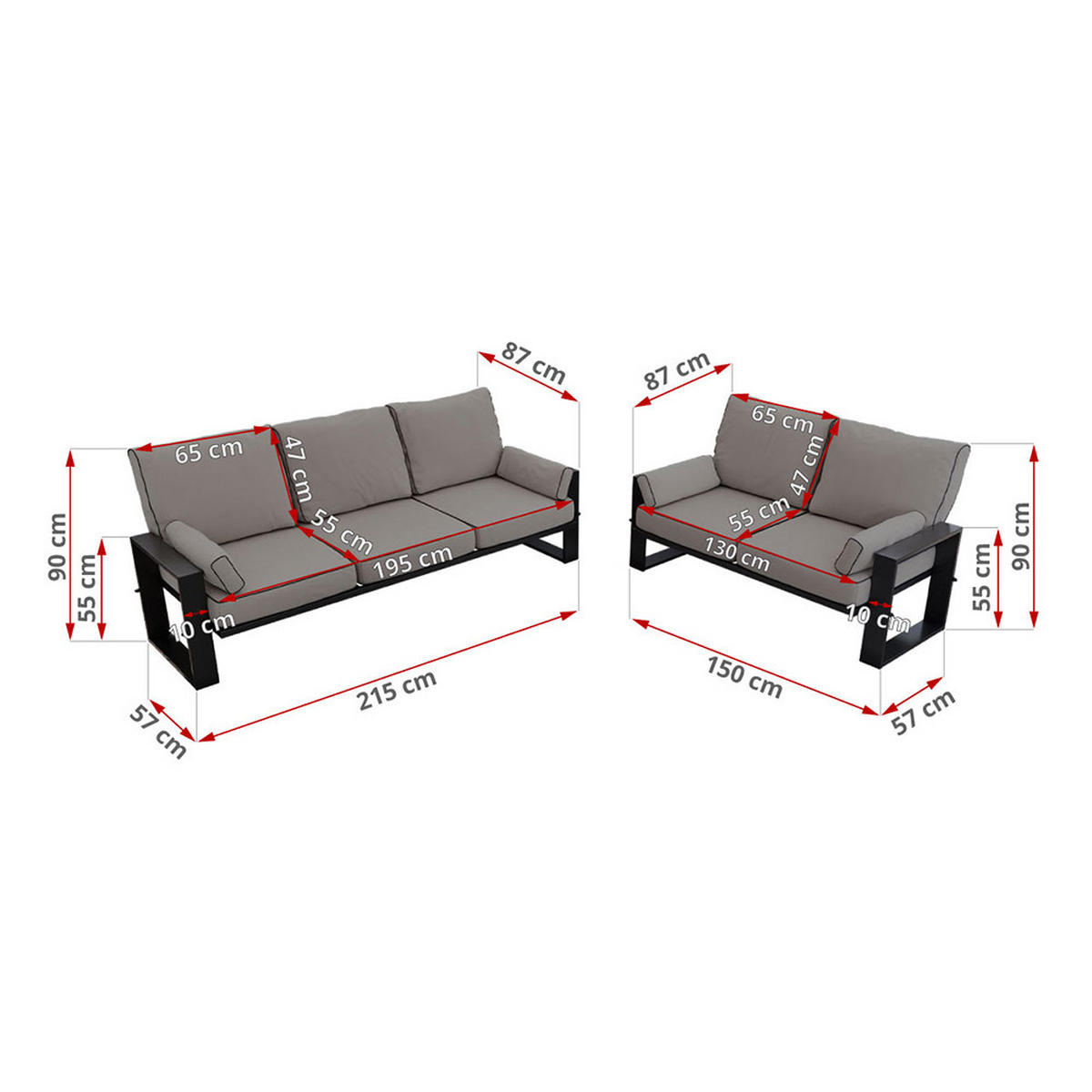 GARTENMÖBEL-SET ELBA:  1x Tisch, 2x Sofa - Grau - Grau, Textil - MKS