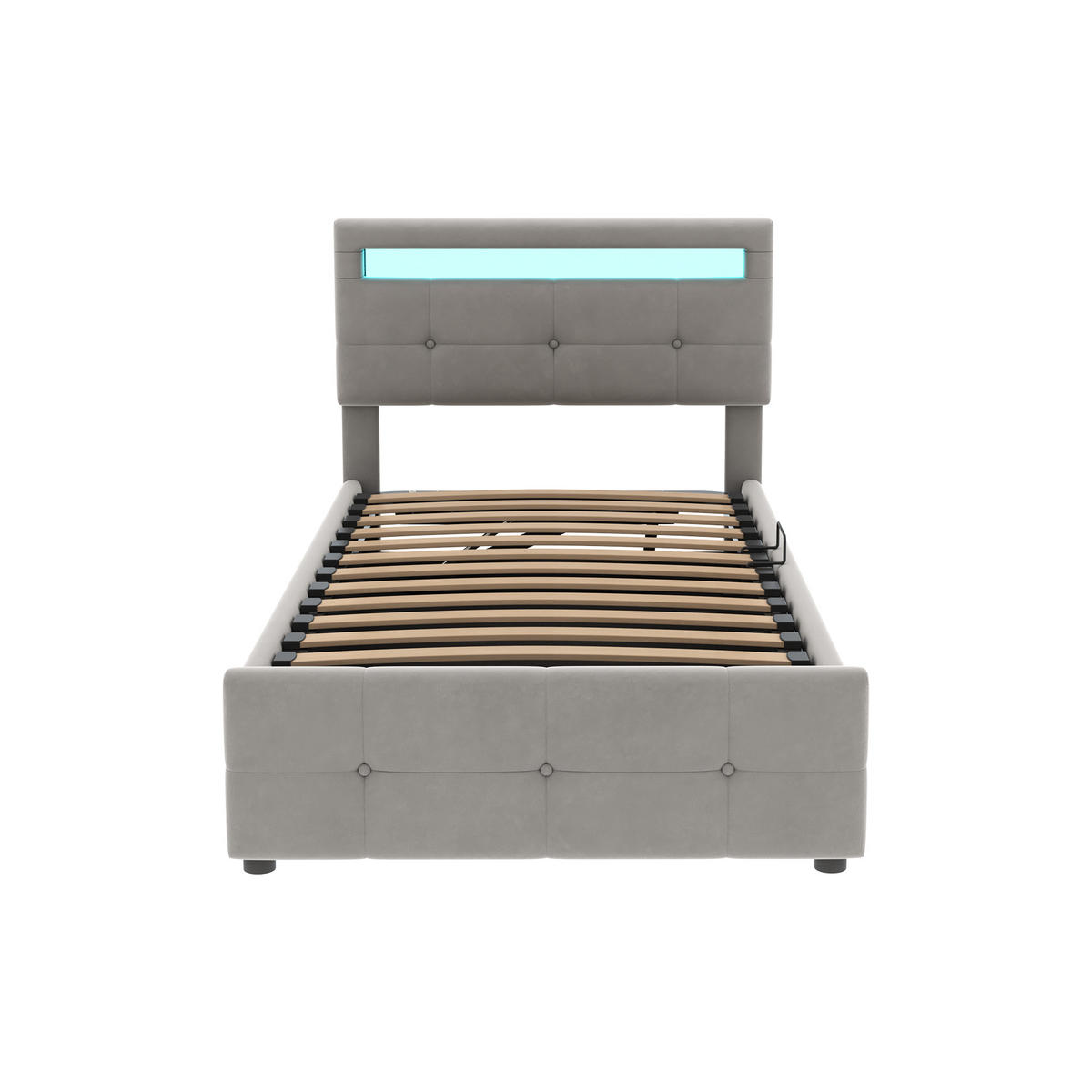 POLSTERBETT 90/200 cm Grau mit LED-Beleuchtung und hydraulischem Stauraum - Grau, Textil (90/200cm) - OKWISH