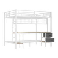 HOCHBETT 90x200+140x200cm, Eisen, Regale, Kleiderstange, Schreibtisch, LED - Weiß, Metall (140/200cm)