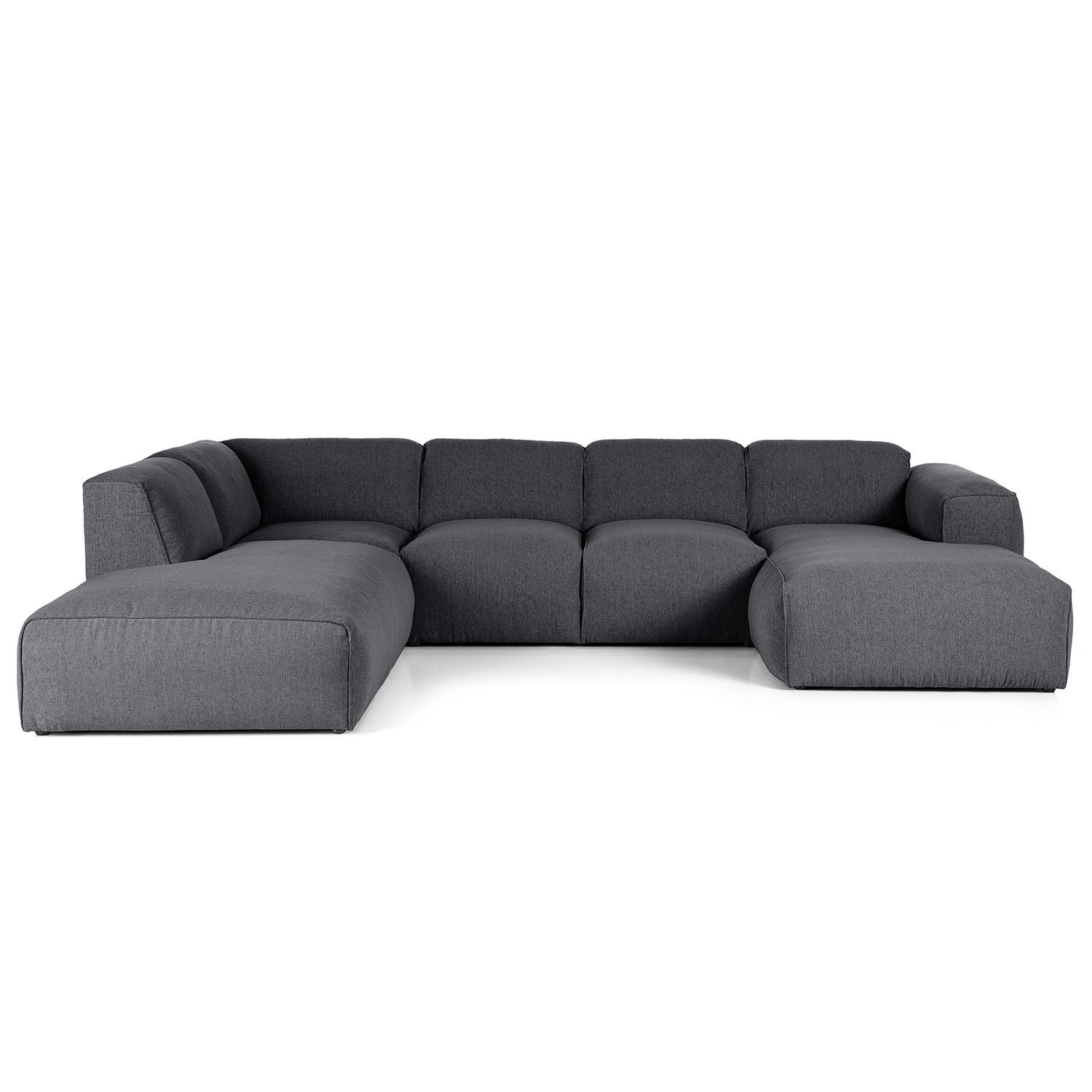 WOHNLANDSCHAFT mit Longchair - Schwarz/Grau, Kunststoff/Textil (325/71/235cm) - home24