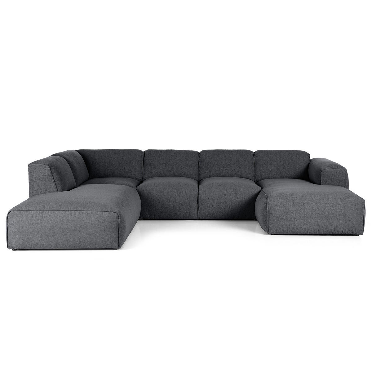 WOHNLANDSCHAFT mit Longchair - Schwarz/Grau, Kunststoff/Textil (325/71/235cm) - home24