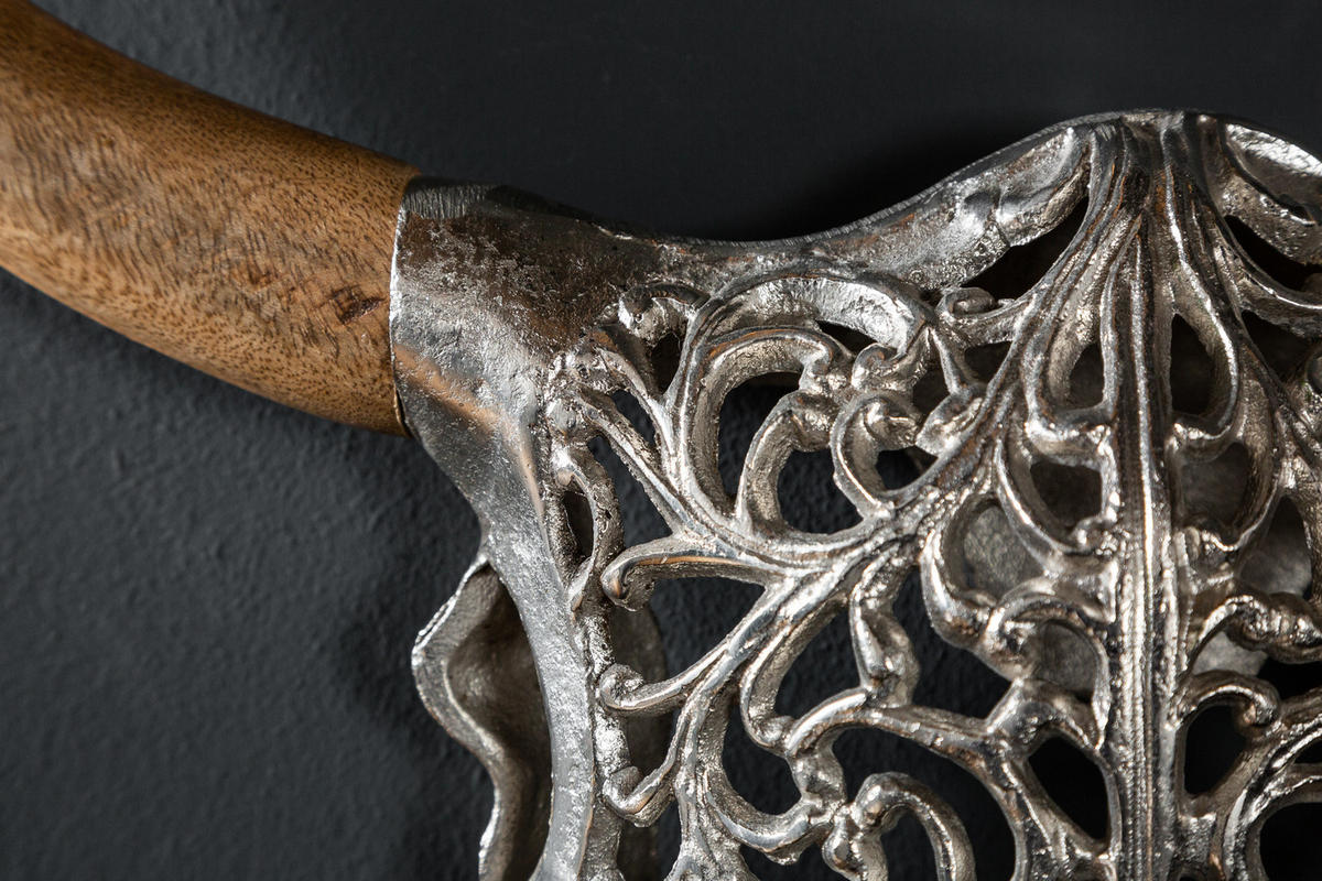 WANDDEKORATION EXOTIC BULL Mango Silber 60 cm - Silberfarben, Holz/Metall (51/57/11cm) - riess-ambiente