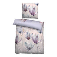 BETTWÄSCHE-GARNITUR Satin Tulpe flieder, 155x220 cm + 80x80 cm - Flieder, Textil (155/220cm) - biberna