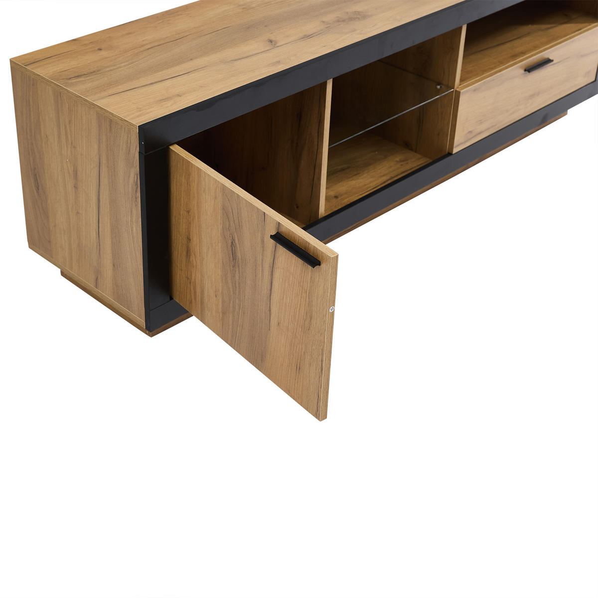 TV-LOWBOARD Led Schwarz-Eichenfarben 160/40/50 cm - Schwarz, Holz (160/50/40cm) - PANGIVO